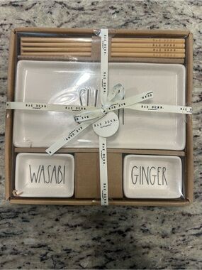 Rae Dunn Artisan Collection Sushi Serving Set NWT Wasabi Ginger Chopsticks Gift